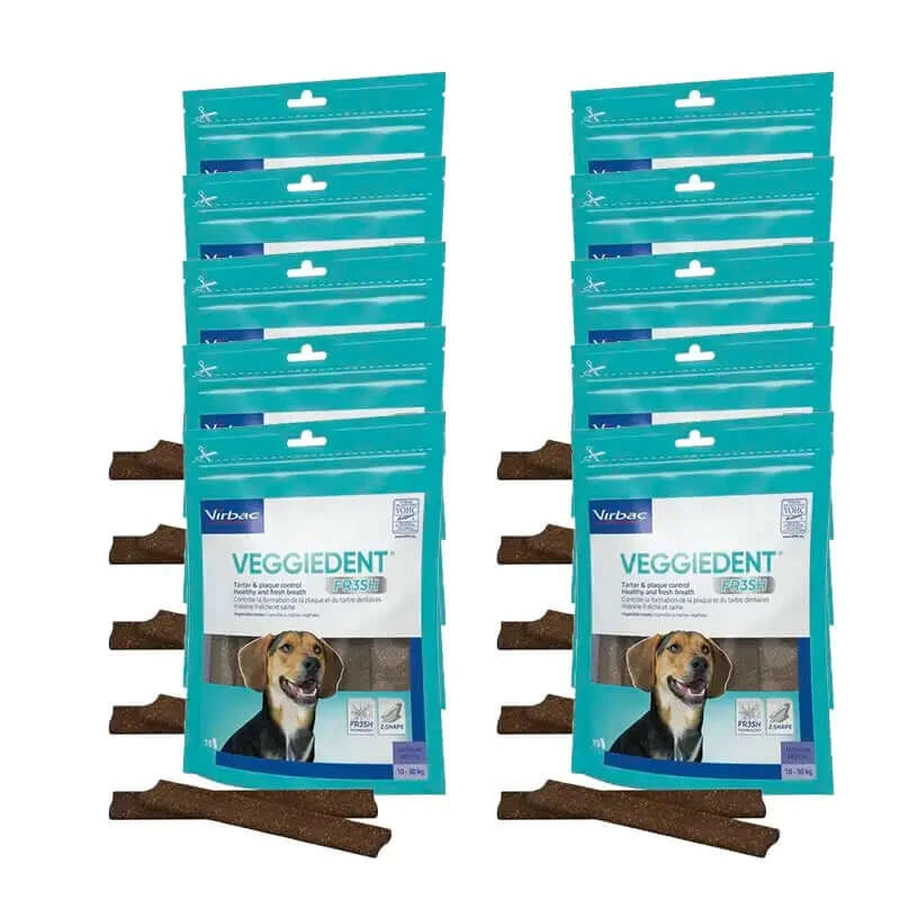 Virbac Veggiedent Fr3sh M, Zahnpflege-Snacks für Hunde mittlerer Rassen, 10er-Pack