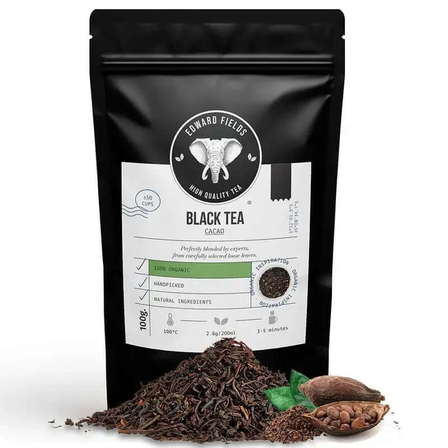 Edward Fields Tea Organiczna czarna herbata luzem z kakao 50 filiżanek, 100 gramów: ceny i cechy