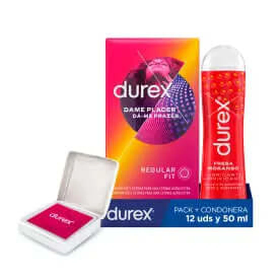 Durex Dame Placer 12 Kondome + Gleitmittel Erdbeere 50 ml