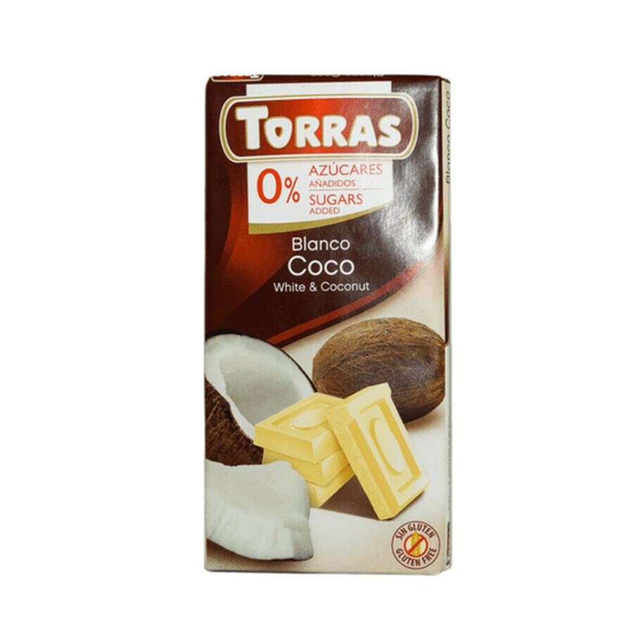 Weiße Schokolade mit Kokosnuss und Süßstoff, 75 g, Torras