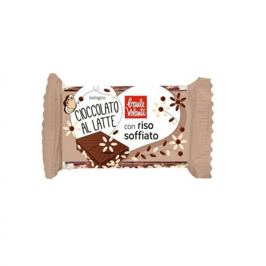 Organic chocolate with milk and expanded rice, 25 g, Baule Volante