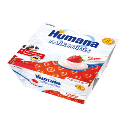 Yogur de fresa, + 6 meses, 4x100 g, Humana