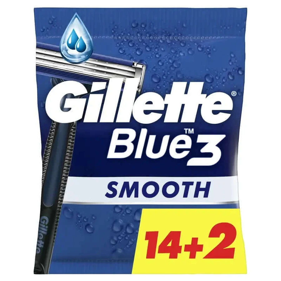 Gillette Blue3 Smooth Rasoi usa e getta a 3 lame, 16 pezzi.
