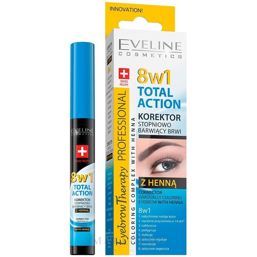 Augenbrauenabdeckstift mit Henna 8 in 1 Total Action, 10 ml, Eveline Cosmetics