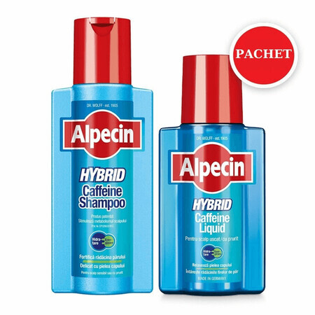 Paket Koffein-Shampoo für empfindliche Kopfhaut, Hybrid, 250ml + Flüssiges Koffein ohne Spülung, Hybrid, 200ml, Alpecin