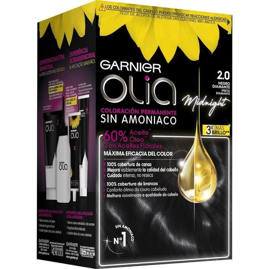 Garnier Olia Permanent Coloring Without Ammonia, Pleasant Smell With Natural Floral Oils - Diamond Black 2.0