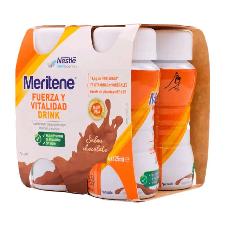 Meritene Strength & Vitality Drink Shake cu aromă de ciocolată, 4X125 ml