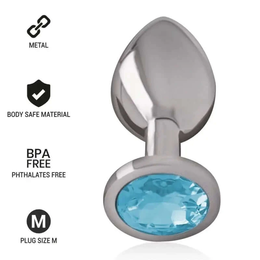Intense Anal Plug Metal Aluminiu Cu Cristal Albastru Dimensiune M