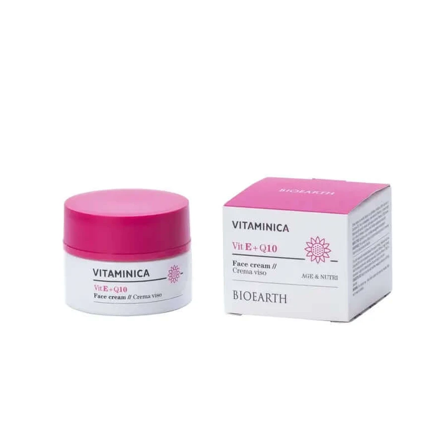 Cremă facială Bioearth Vitamina E și Q10, 50 ml