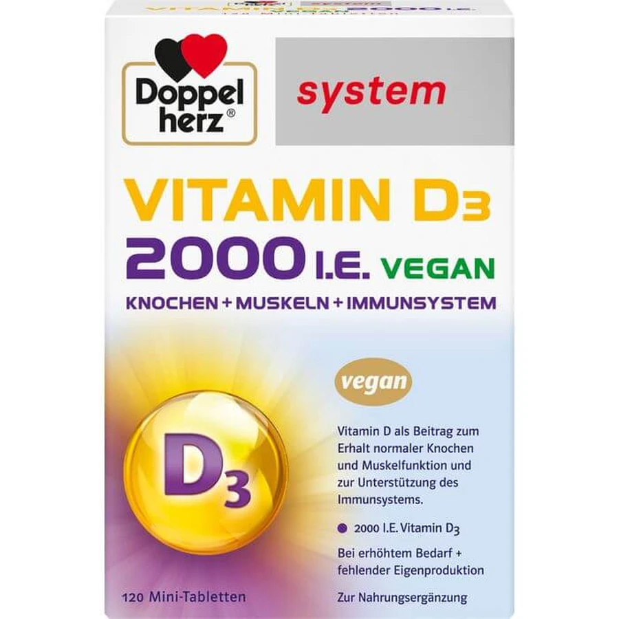 DOPPELHERZ Vitamin D3 2000 I.U. vegan system Tabl. 60 St.: ceny i cechy