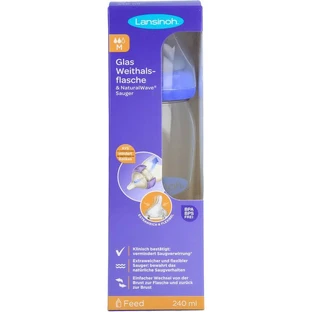 LANSINOH Bottiglia a collo largo in vetro 240 ml con tettarella M 1 pz.