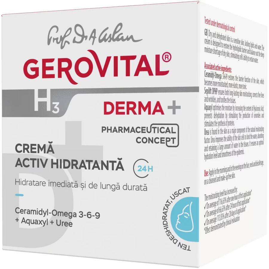 Gerovital H3 Derma+ actieve vochtinbrengende crème, 50 ml, Farmec