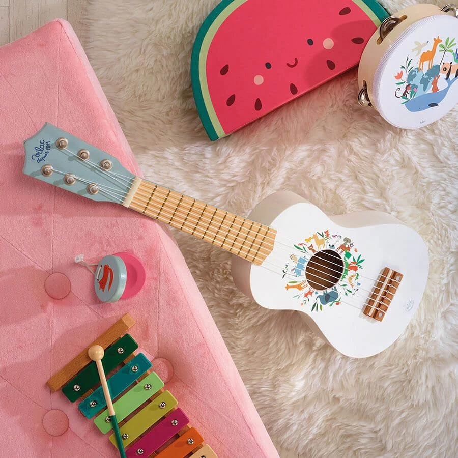 Weiße Holzgitarre mit Tieren - Sarah Betz - Vilac