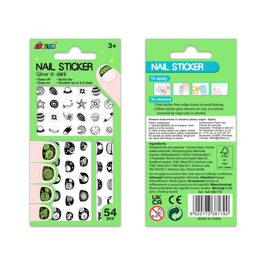 Stickere pentru unghii fosforescente - stralucesc in intuneric - Spatiu