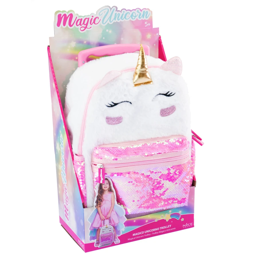 Sac à dos trolley pour fille Girabrilla - Unicorn Magic, avec paillettes réversibles et roues robustes
