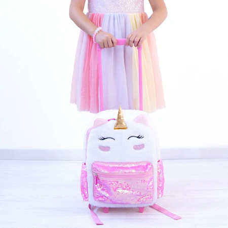 Sac à dos trolley pour fille Girabrilla - Unicorn Magic, avec paillettes réversibles et roues robustes