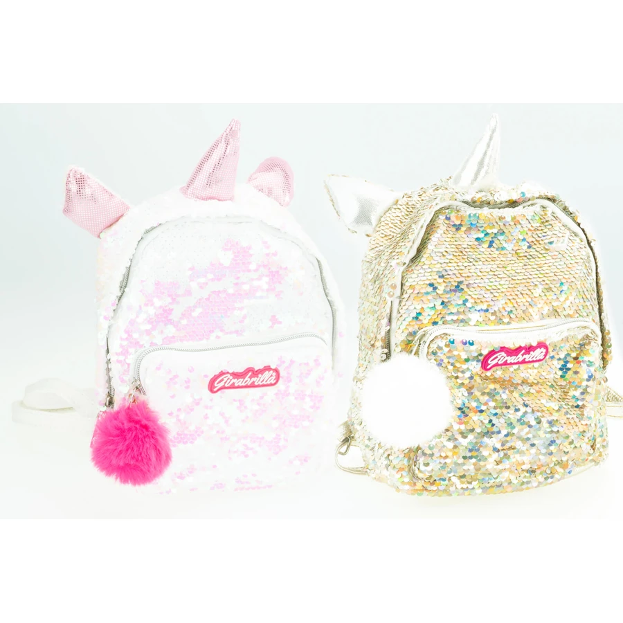 Rucsac fetiță Girabrilla – model Unicorn cu paiete reversibile, bretele reglabile și buzunar frontal