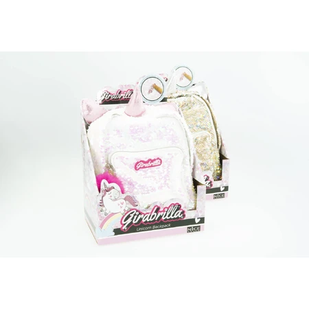 Rucsac fetiță Girabrilla – model Unicorn cu paiete reversibile, bretele reglabile și buzunar frontal