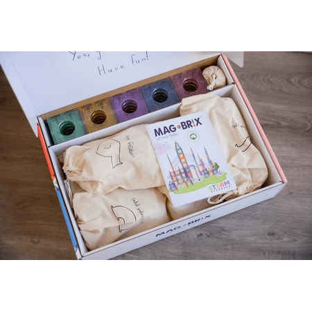 Set magnetic Magblox - 98 piese, circuit cu bile PASTEL - Magbrix Marble Run