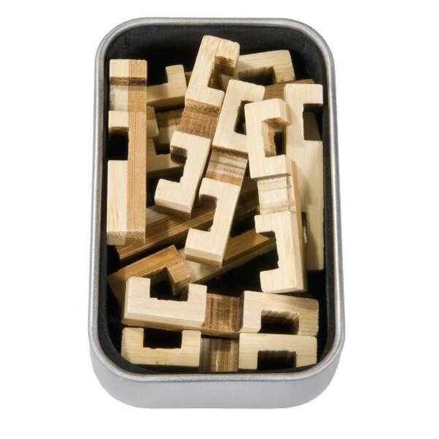 Logic game IQ in bamboo wood in metal box-10