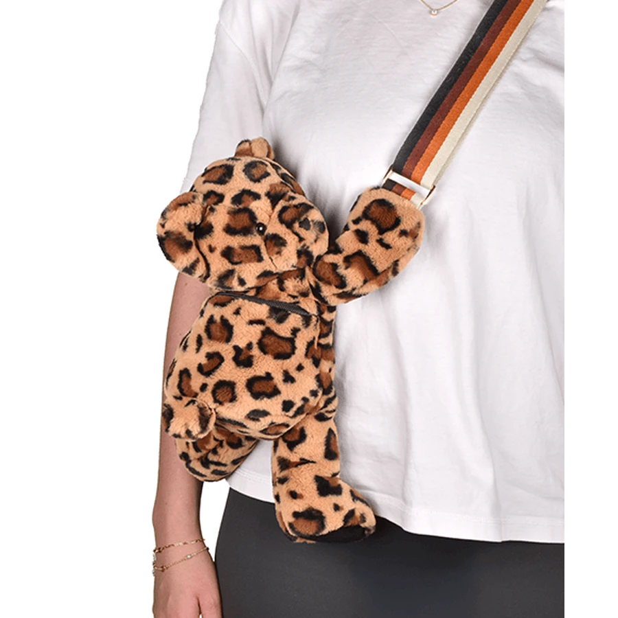 Teddy bear - adorable crossbody bag, 30 cm, leopard print