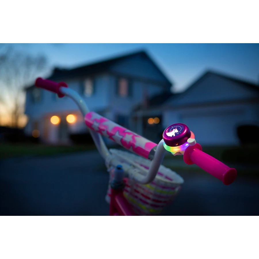 Campanello per bicicletta con luci LED multicolori, rosa