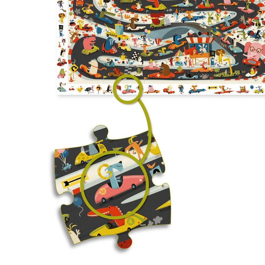 Puzzle observatie Djeco, Raliul masinilor