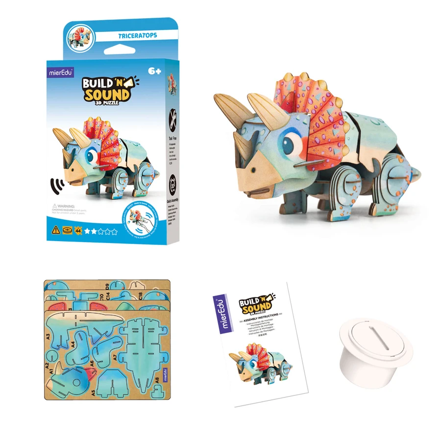 3D Sound Puzzle - Triceratops, Build 'n' Sound