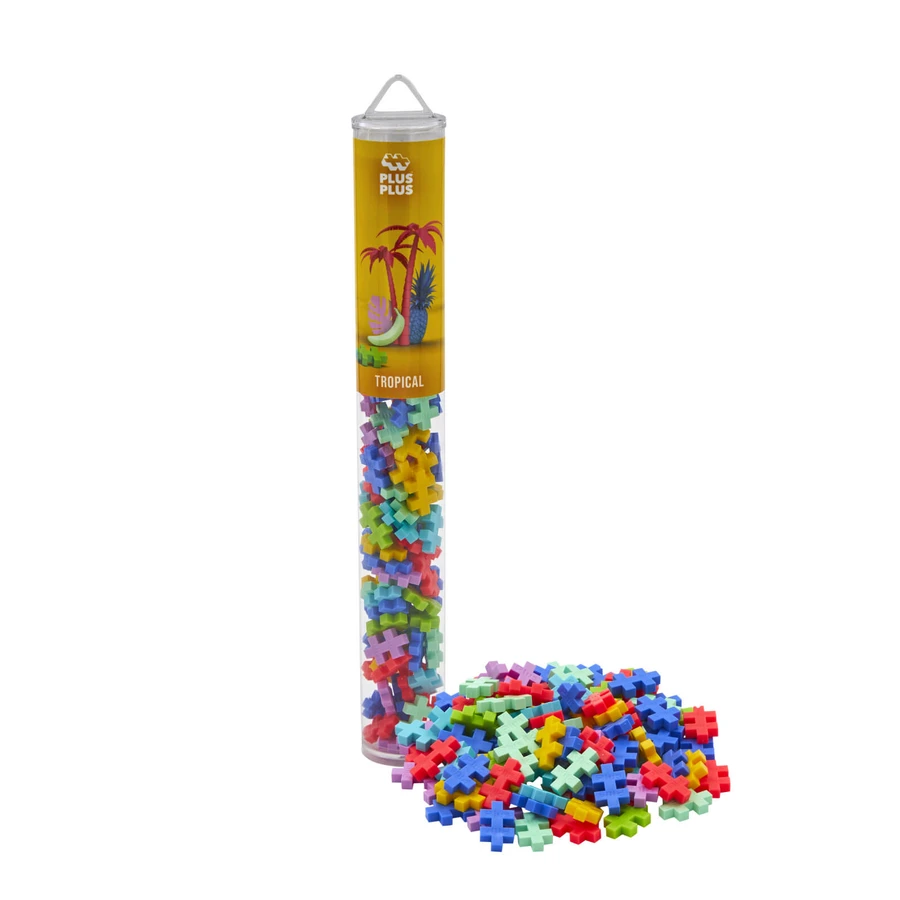 Plus-Plus construction set, 100 pieces tube, Tropical Mix, tropical colors