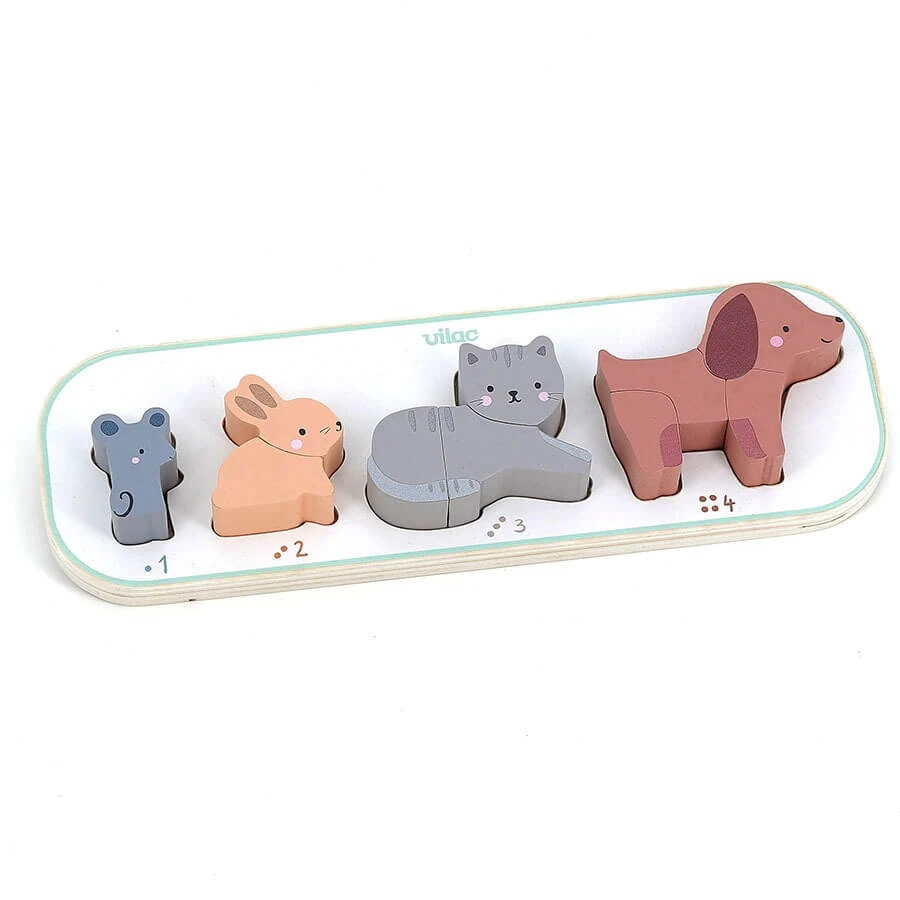 Wooden jigsaw - 1,2,3,4 Animals - Vilac