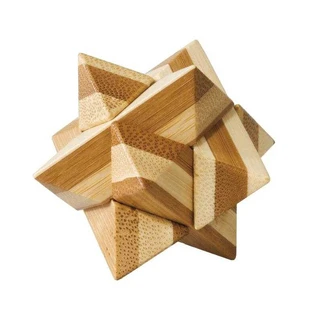 Star bamboo wooden IQ logic game, metal box