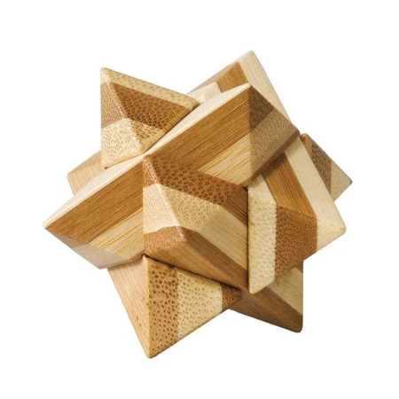 Star bamboo wooden IQ logic game, metal box