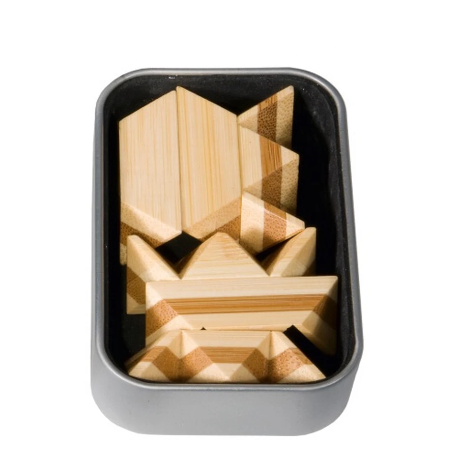 Star bamboo wooden IQ logic game, metal box