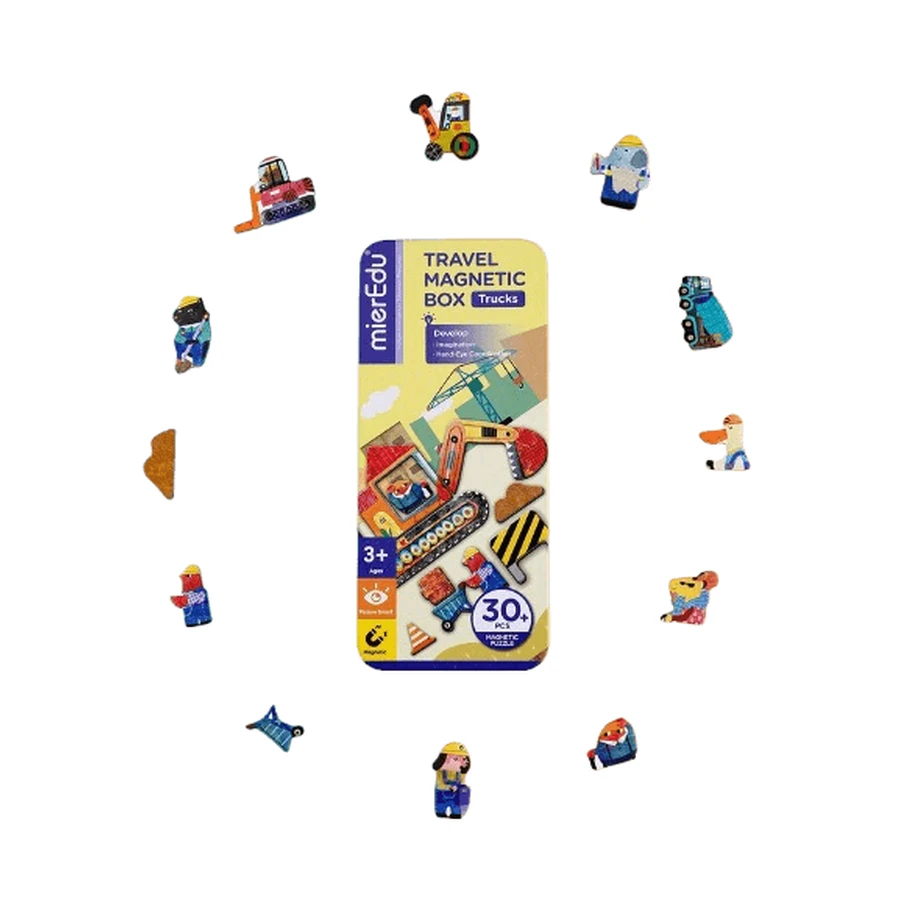 Magnetisches Puzzle in Metallbox, Zuordnungsspiel - Trucks