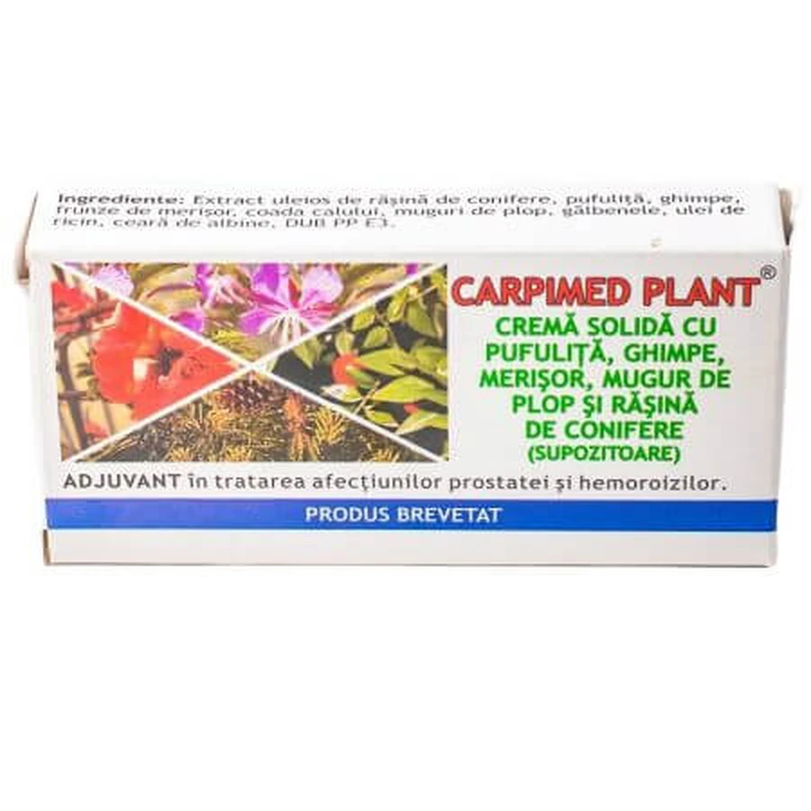 Crema sólida con extractos de plantas y resina de coníferas Carpimed Plant, 10 supositorios, Elzin Plant