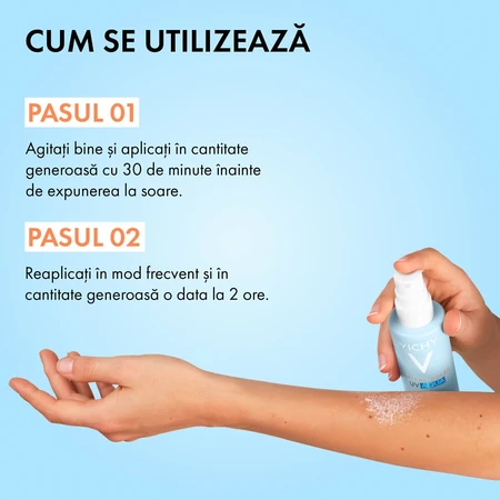 Spray hidratant pentru fata si corp cu protectie solara SPF 50 Capital Soleil UV Aqua, 200 ml, Vichy