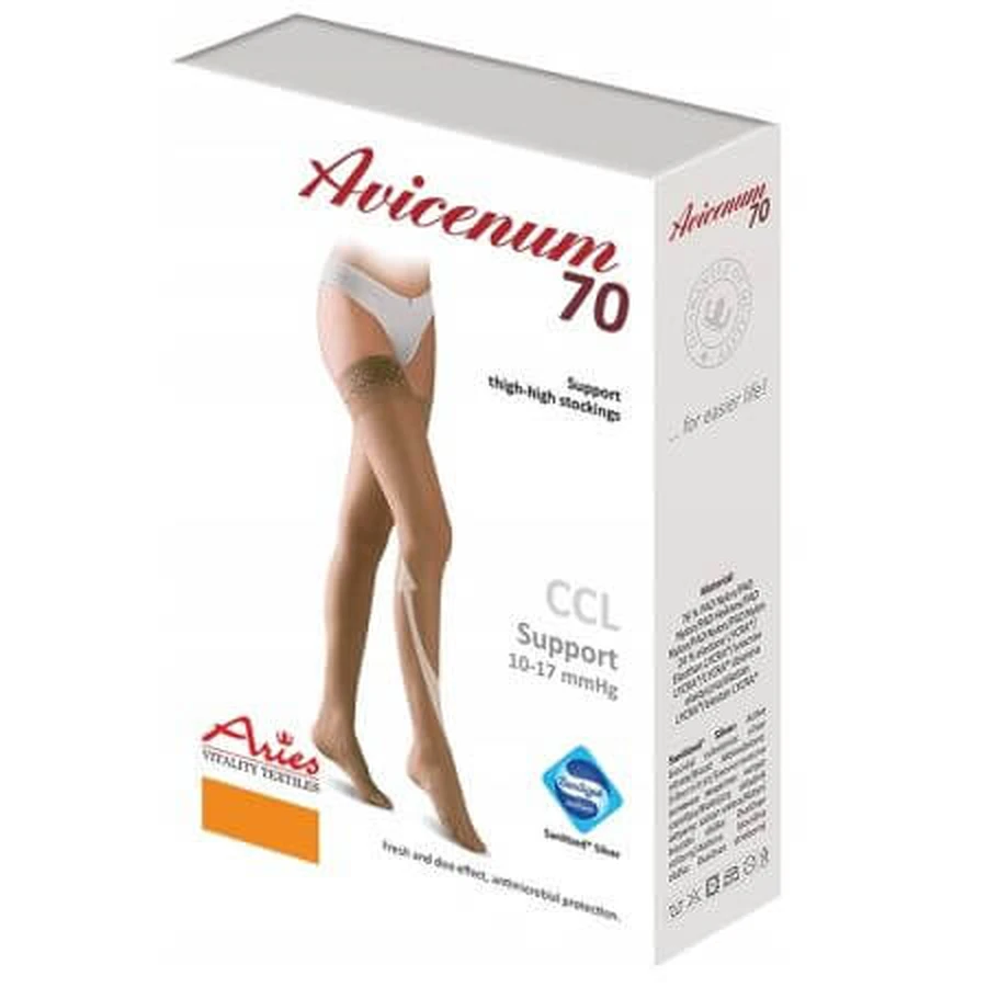 Dresuri compresive cu dantela Bej Marimea L (27) Phlebo 70, 1 pereche, Avicenum