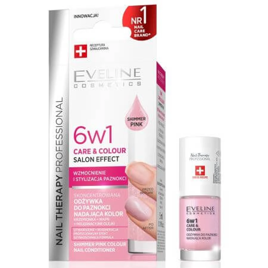 Trattamento per unghie 6 in 1 Tonalità rosa Trattamento e colore per unghie, 5 ml, Eveline Cosmetics
