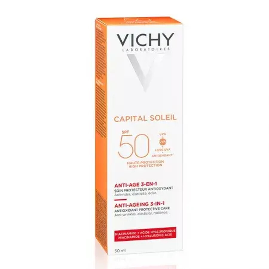 Vichy Capital Soleil Cremă antioxidantă anti-rid 3 în 1 cu SPF 50 , 50 ml