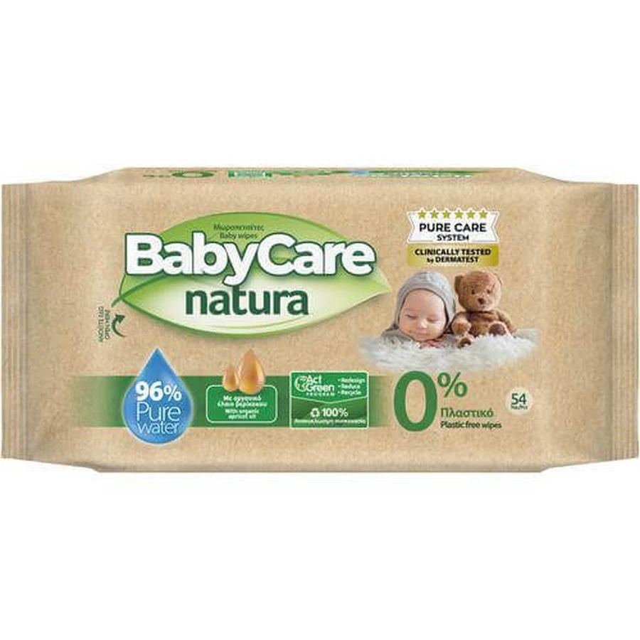 BABYCARE Babydoekjes Natura Met 0% Plastic - 96% Zuiver Water 54 Stuks