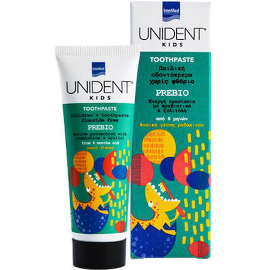 UNIDENT Kinderzahnpasta Prebio, fluoridfreie Zahnpasta mit Präbiotika für die Pflege der ersten Babyzähne 50ml