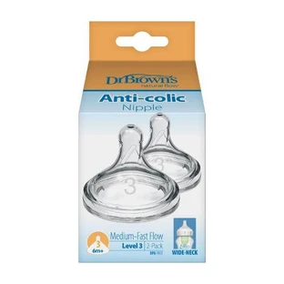 DR. BROWN'S Natural Flow Silicone Bottle Nipple Options+ With Wide Neck Level 3 6+ Months 2 Pieces