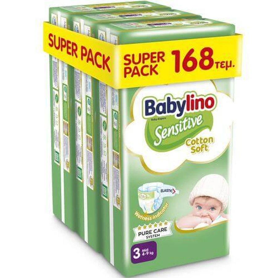BABYLINO Scutece pentru copii moi din bumbac sensibil No3 4-9kg (56x3) 168 bucăți Super Pack