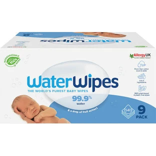 WATER Wipes Bio Lingettes inodores 100% biodégradables avec 99,9% d'eau, 9x60 (540) pièces