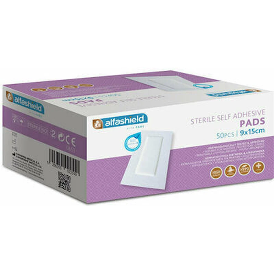 ALFASHIELD Parches Autoadhesivos Estériles 15X9cm 50 Piezas