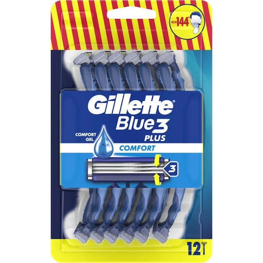 GILLETTE Blue3 Plus Comfort Wegwerpscheermesjes met 3 mesjes & glijmiddel 12 stuks