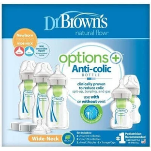DR BROWN'S Zestaw 5 plastikowych butelek przeciw kolkom z silikonowym smoczkiem dla dzieci od 0 miesięcy 2x150ml i 3x270ml WB 09600