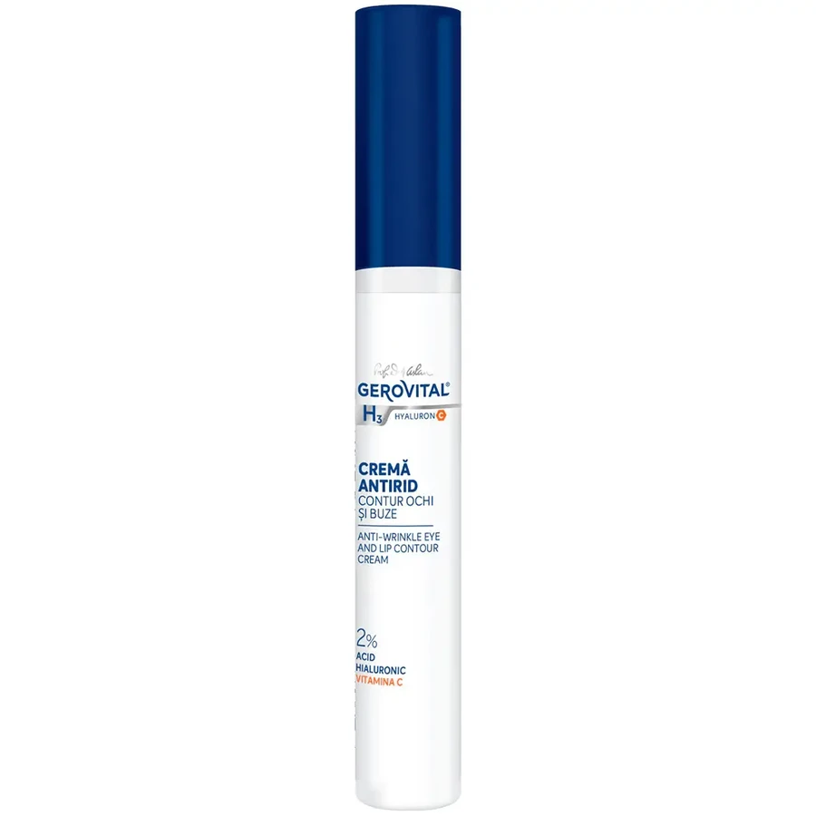 Gerovital H3 Hyaluron C Anti-Wrinkle Eye and Lip Contour Cream 2% Hyaluronic Acid, 15 ml, Farmec