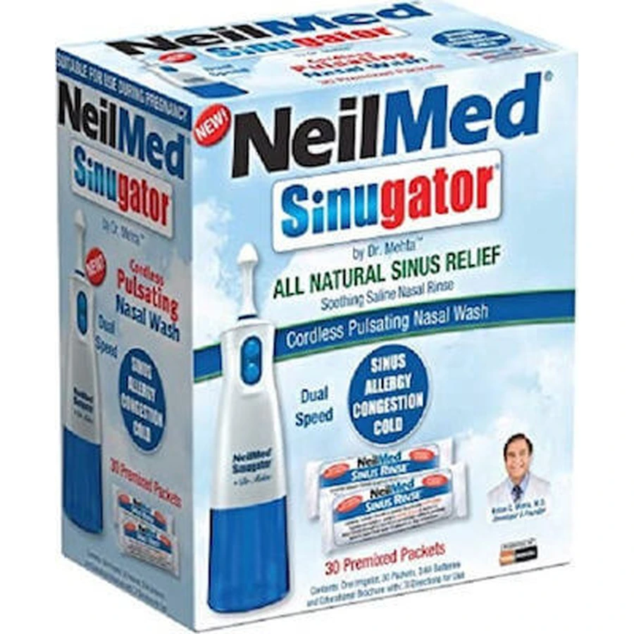 NEILMED Sinugator Cordless Pulsating Nasal Wash Para la Higiene Nasal Diaria 1 unidad & 30 sobres