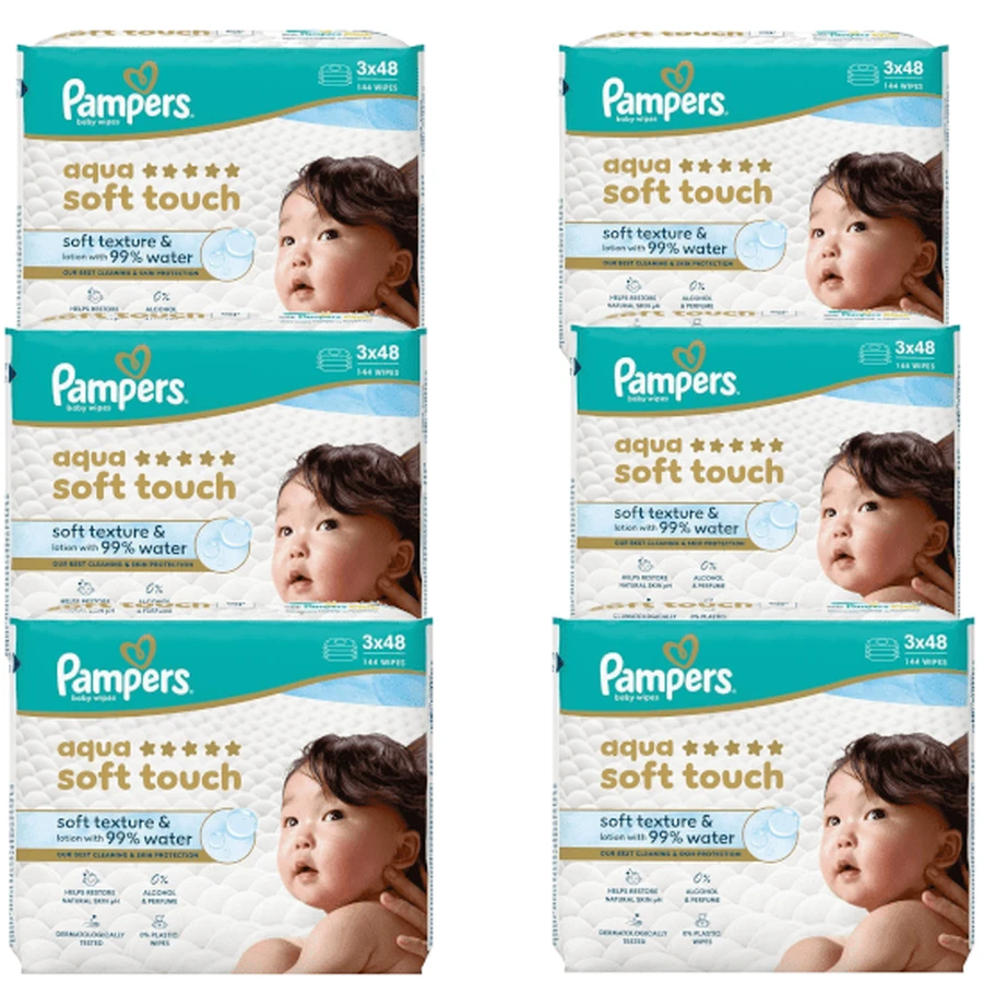PAMPERS Wipes Baby Aqua Sof Touch Baby Wipes (18 Packs of 48 pieces) 864 Pieces